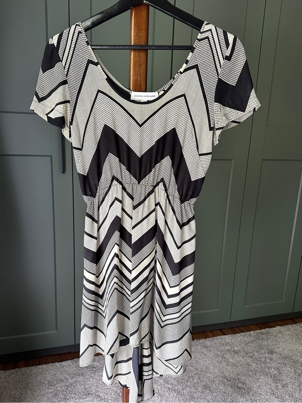Amanda Uprichard Black and White Silk Zig Zag Mini Dress